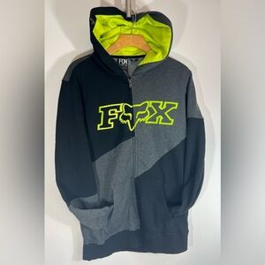 Fox Hoodie in Black and Gray with Bright Green Logo SIZE XL